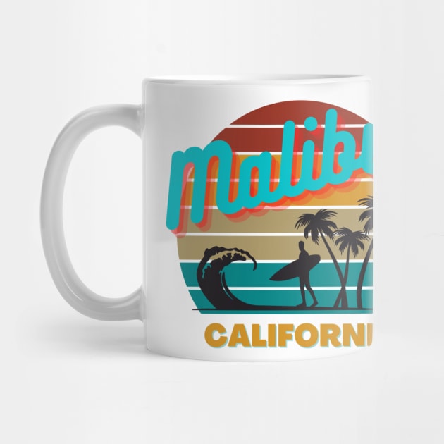 Malibu  California Retro Vintage Sunset Graphic Design by AdrianaHolmesArt